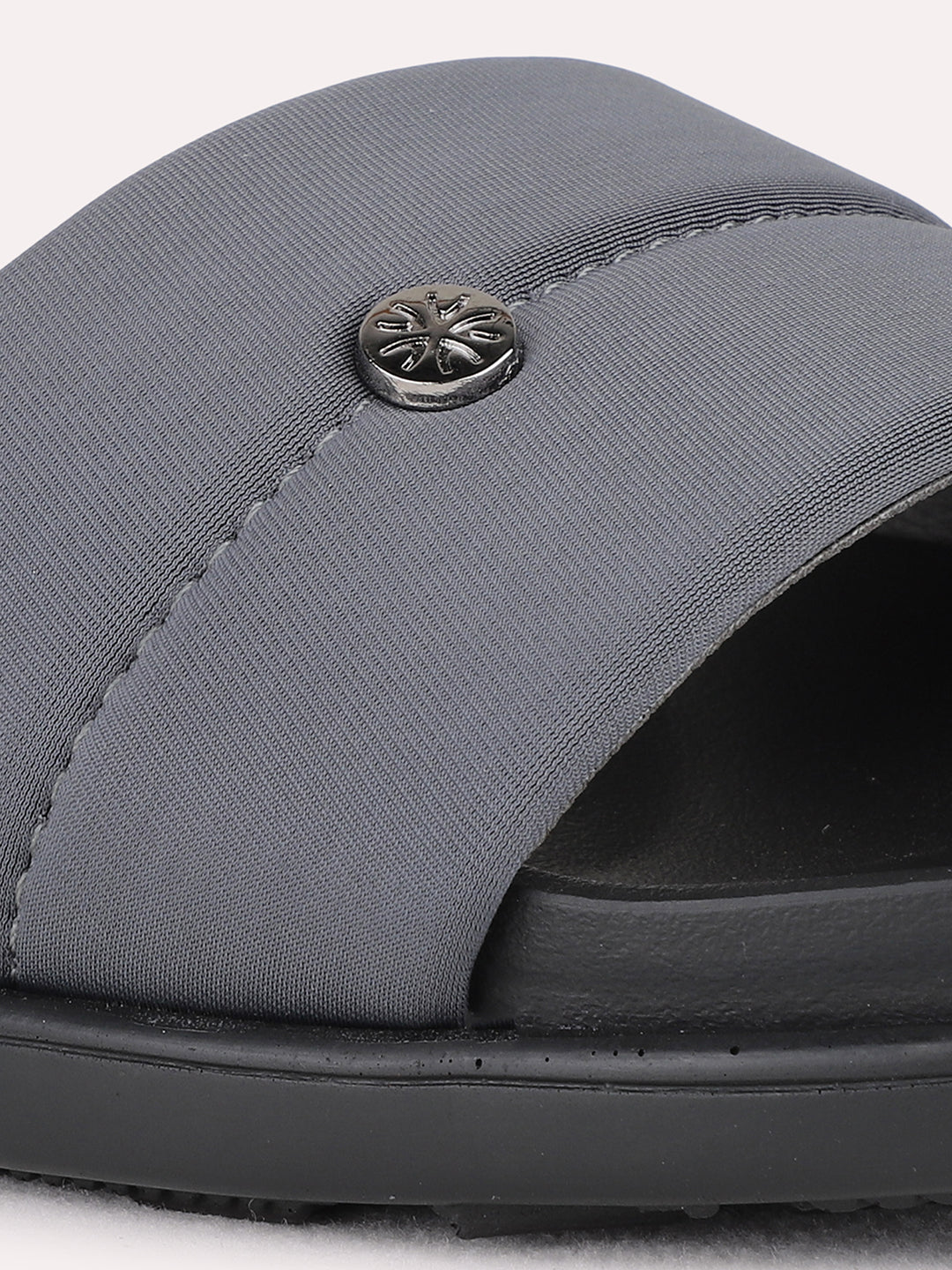 Womens Grey Casual Solid T-Strap Flat Slip-On Sandals