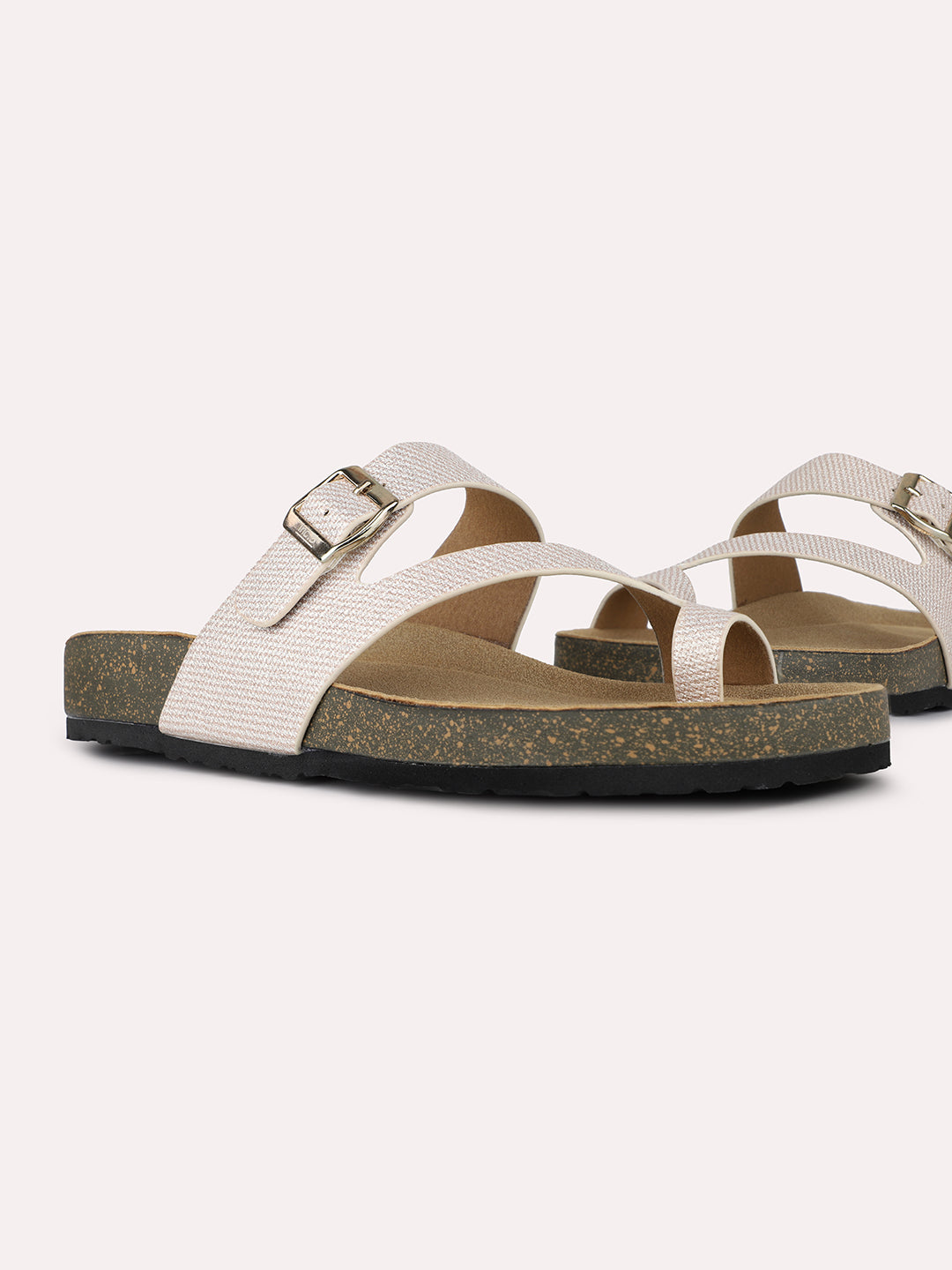 Women Golden Casual Printed Round Toe One Toe Slip-On Flats