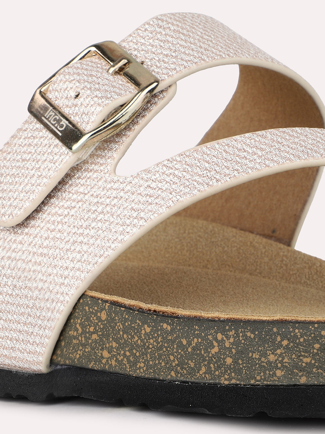 Women Golden Casual Printed Round Toe One Toe Slip-On Flats