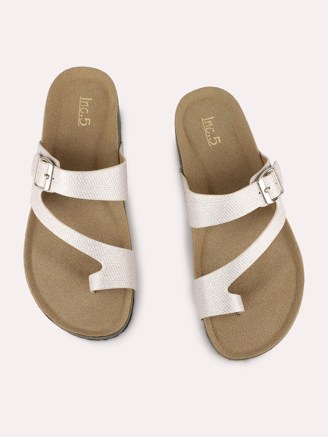 Women Golden Casual Printed Round Toe One Toe Slip-On Flats