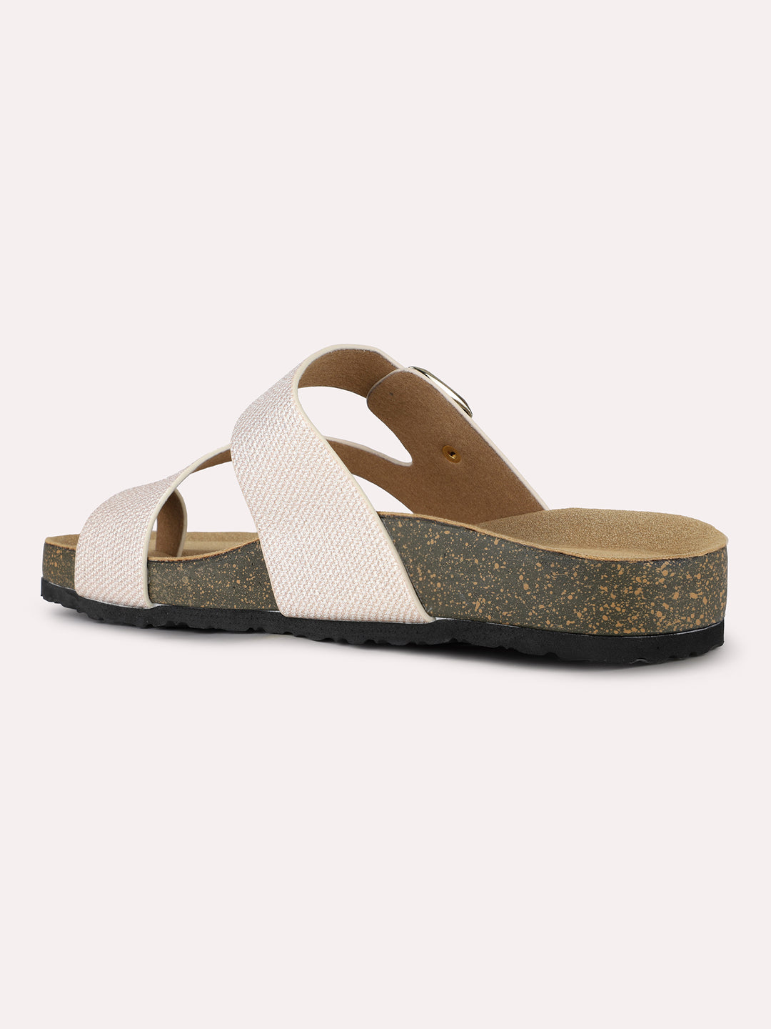 Women Golden Casual Printed Round Toe One Toe Slip-On Flats