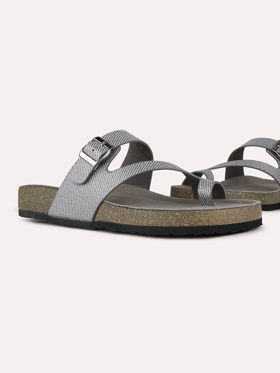 Women Pewter Casual Printed Round Toe One Toe Slip-On Flats