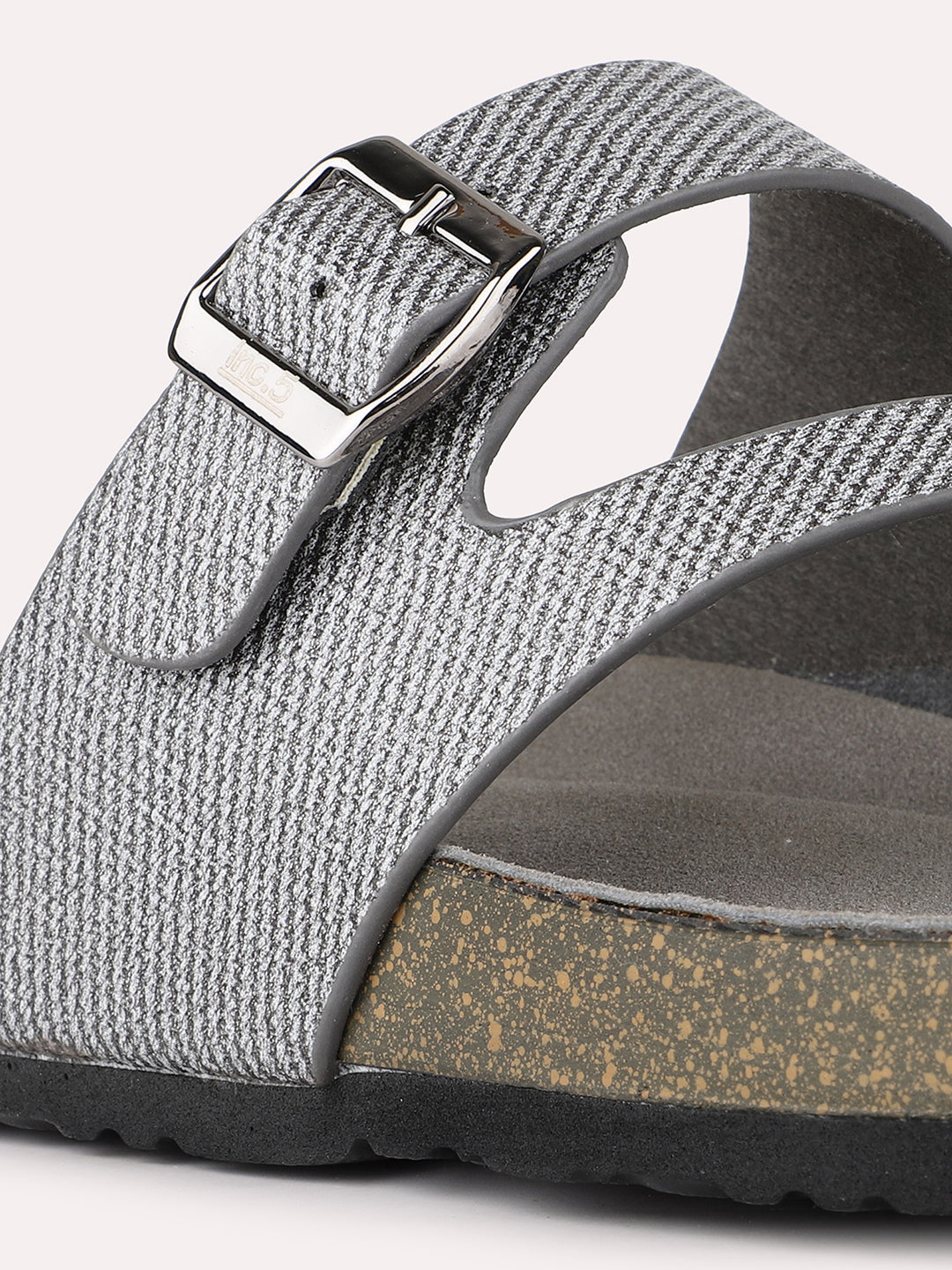 Women Pewter Casual Printed Round Toe One Toe Slip-On Flats