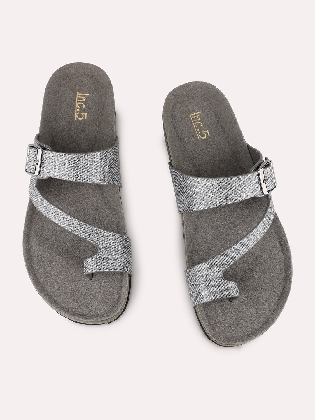 Women Pewter Casual Printed Round Toe One Toe Slip-On Flats