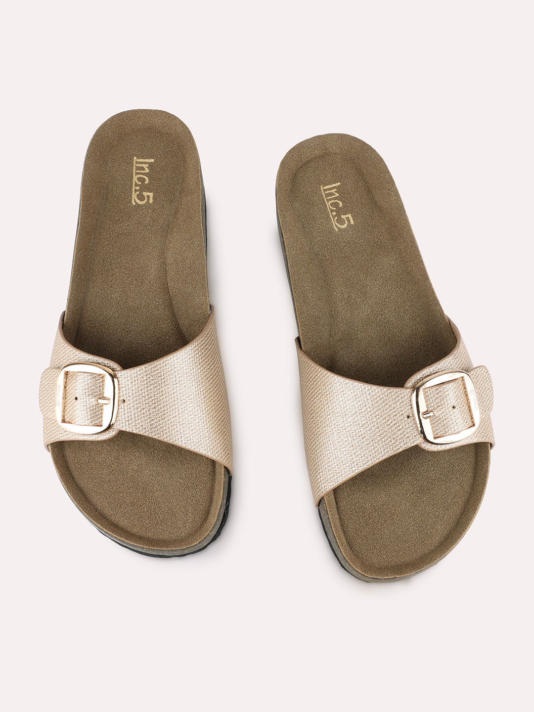 Women Golden Casual Printed Round Toe Open Toe Slip-On Flats