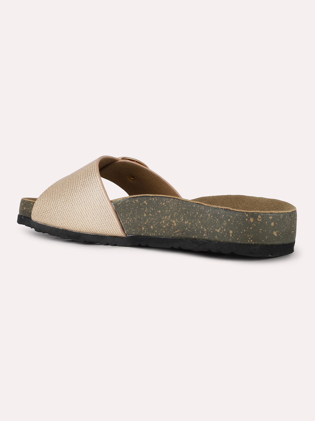 Womens Golden Casual Printed Open Toe Flat Slip-Ons