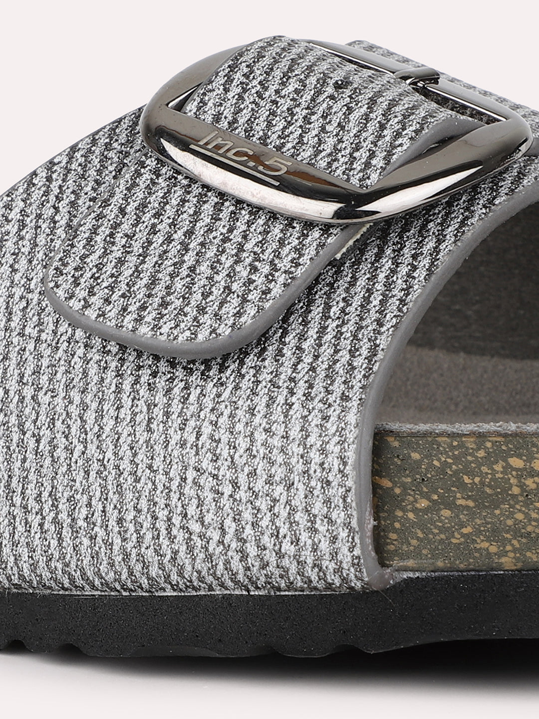 Women Pewter Casual Printed Round Toe Open Toe Slip-On Flats