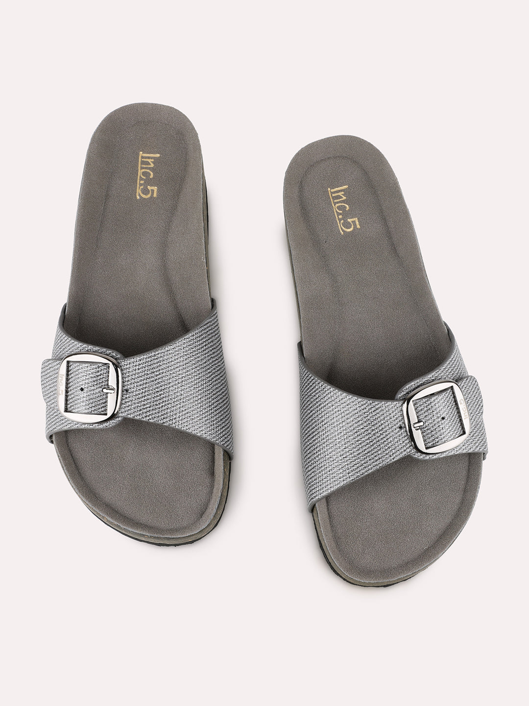 Women Pewter Casual Printed Round Toe Open Toe Slip-On Flats