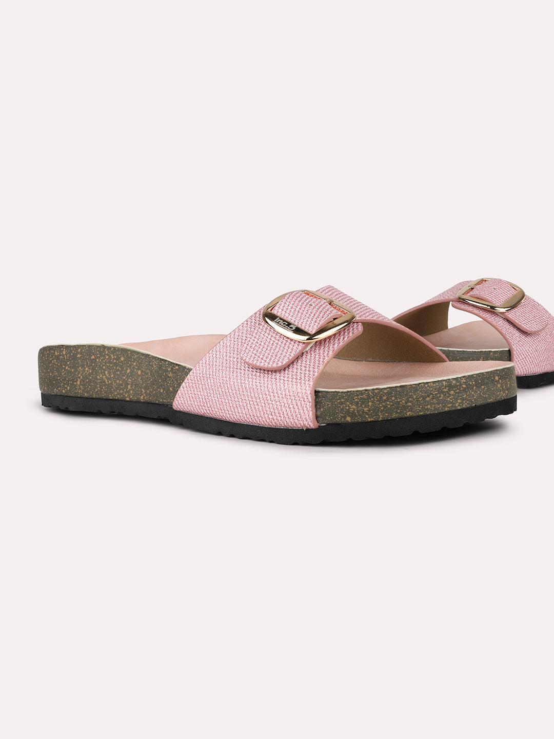 Women Rose Gold Casual Printed Round Toe Open Toe Slip-On Flats