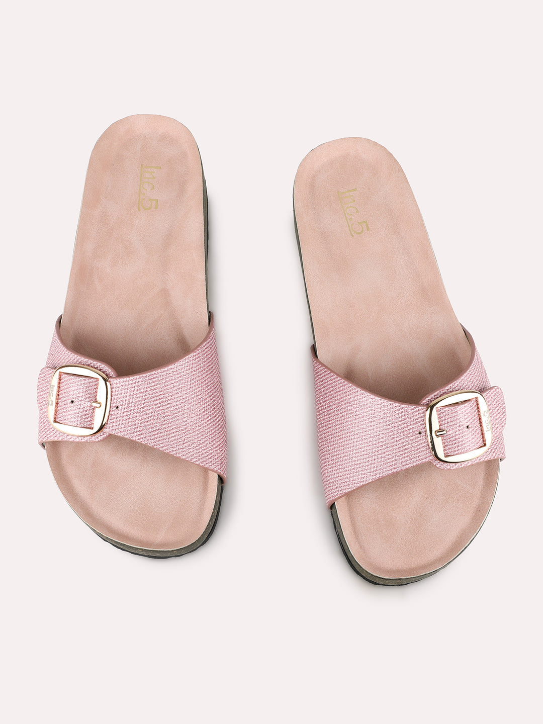 Women Rose Gold Casual Printed Round Toe Open Toe Slip-On Flats