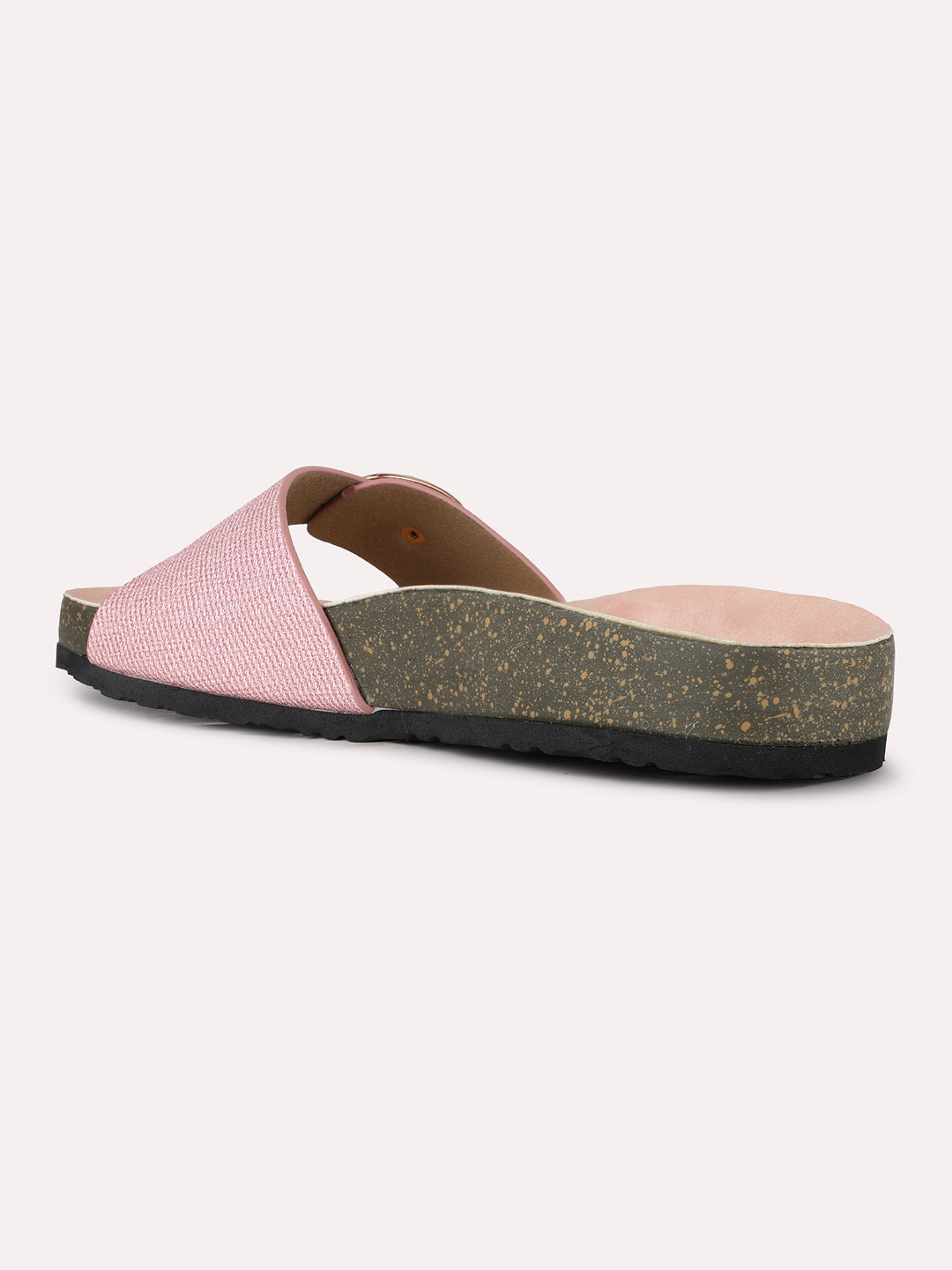 Women Rose Gold Casual Printed Round Toe Open Toe Slip-On Flats