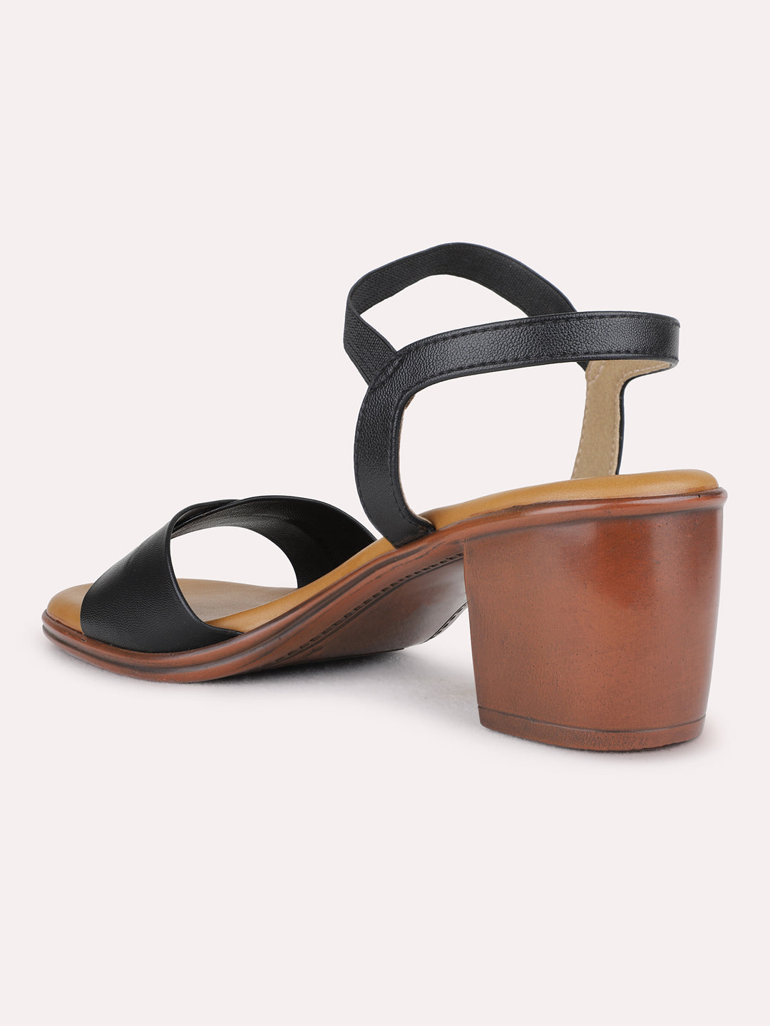 Womens Black Party Wear Solid Round Toe Block Heel Sandals