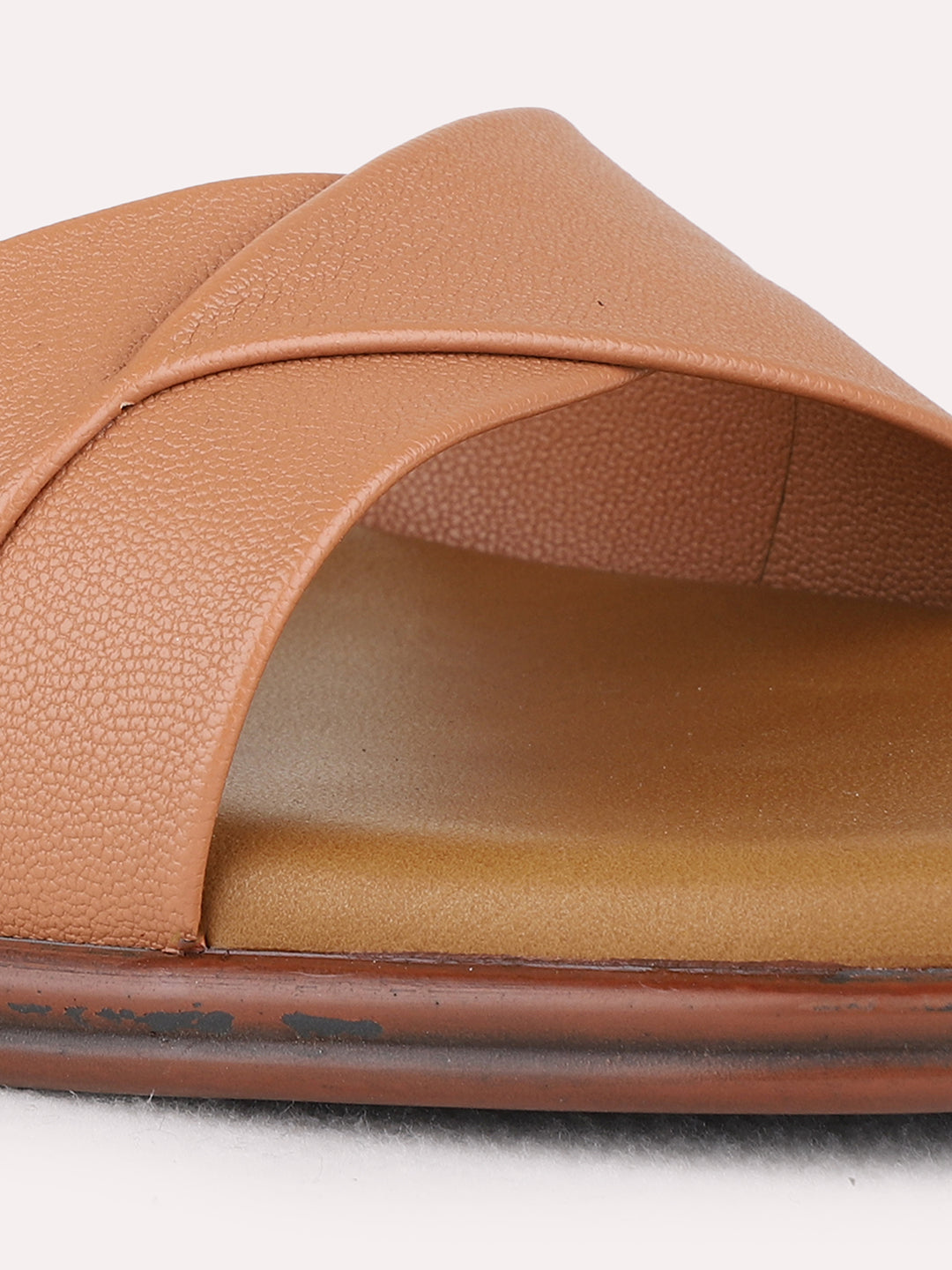 Womens Tan Party Wear Solid Round Toe Block Heel Sandals