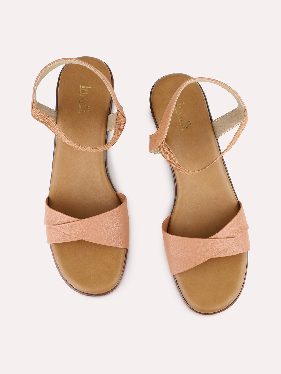 Womens Tan Party Wear Solid Round Toe Block Heel Sandals