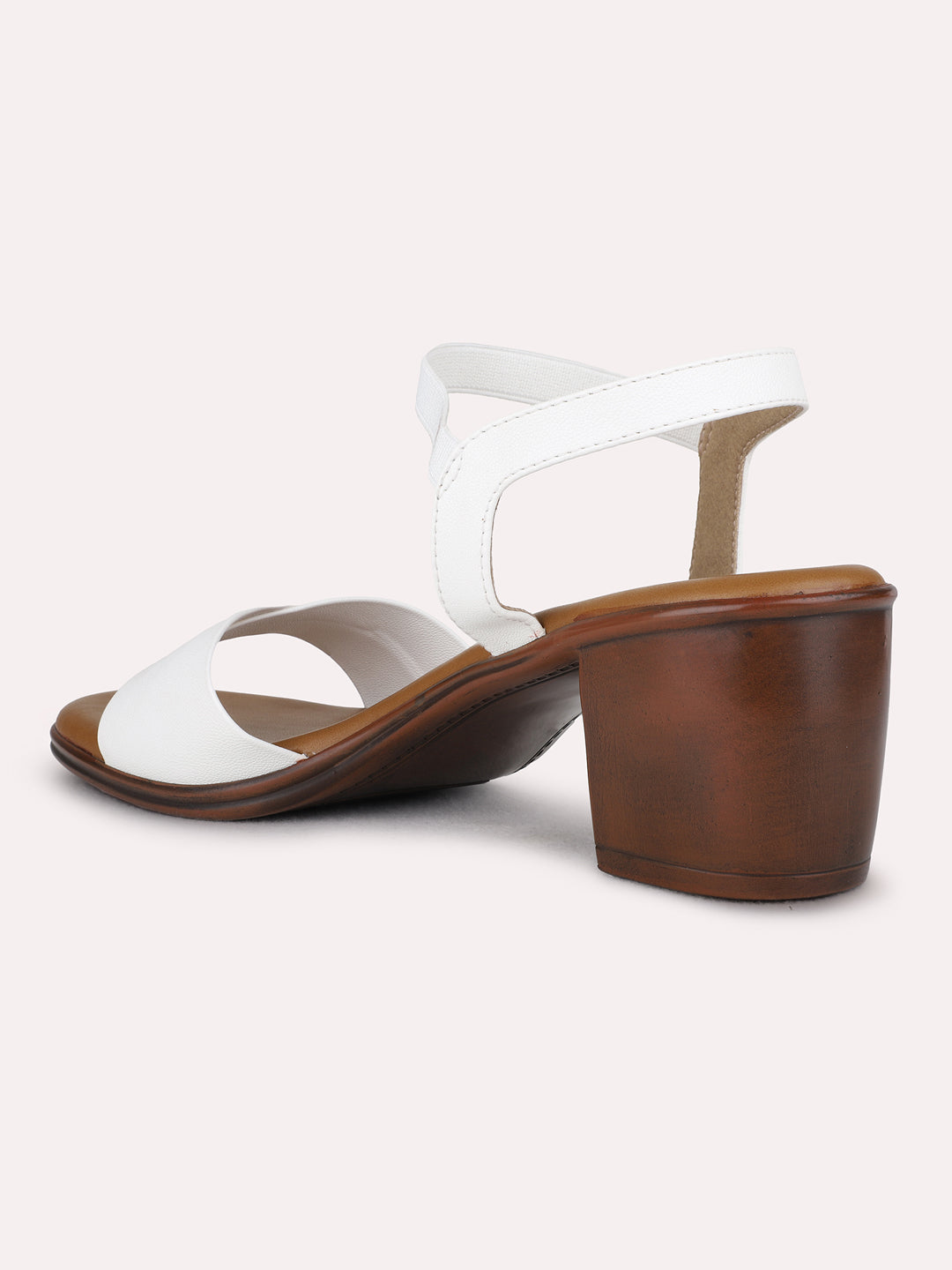 Womens White Party Wear Solid Round Toe Block Heel Sandals