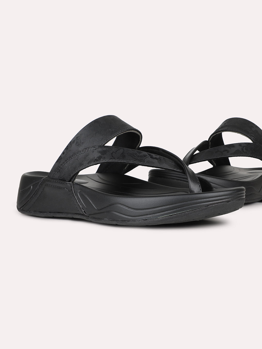 Women Black Party Wear Solid Round Toe Slip-On Sandals