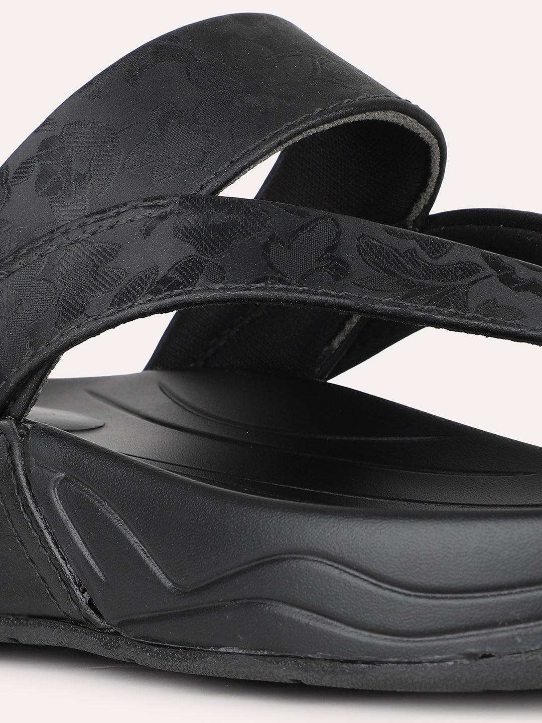 Women Black Party Wear Solid Round Toe Slip-On Sandals