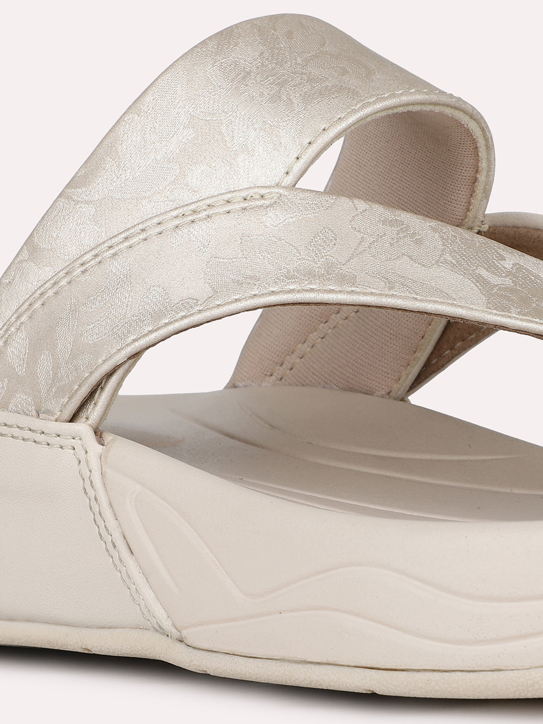 Women Cream Party Wear Solid Round Toe Slip-On Sandals