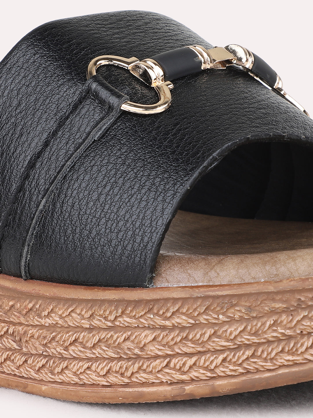 Womens Black Casual Solid pattern Round Toe Wedges Sandal