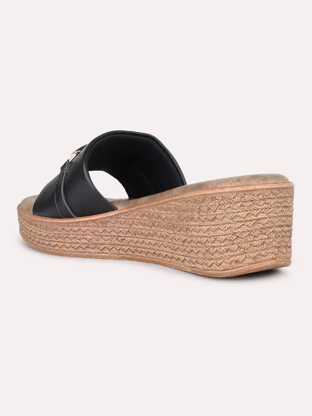 Womens Black Casual Solid pattern Round Toe Wedges Sandal