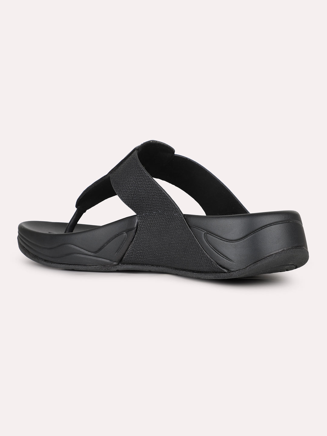 Women Black Party Wear Embellished Round Toe Slip-On Sandals