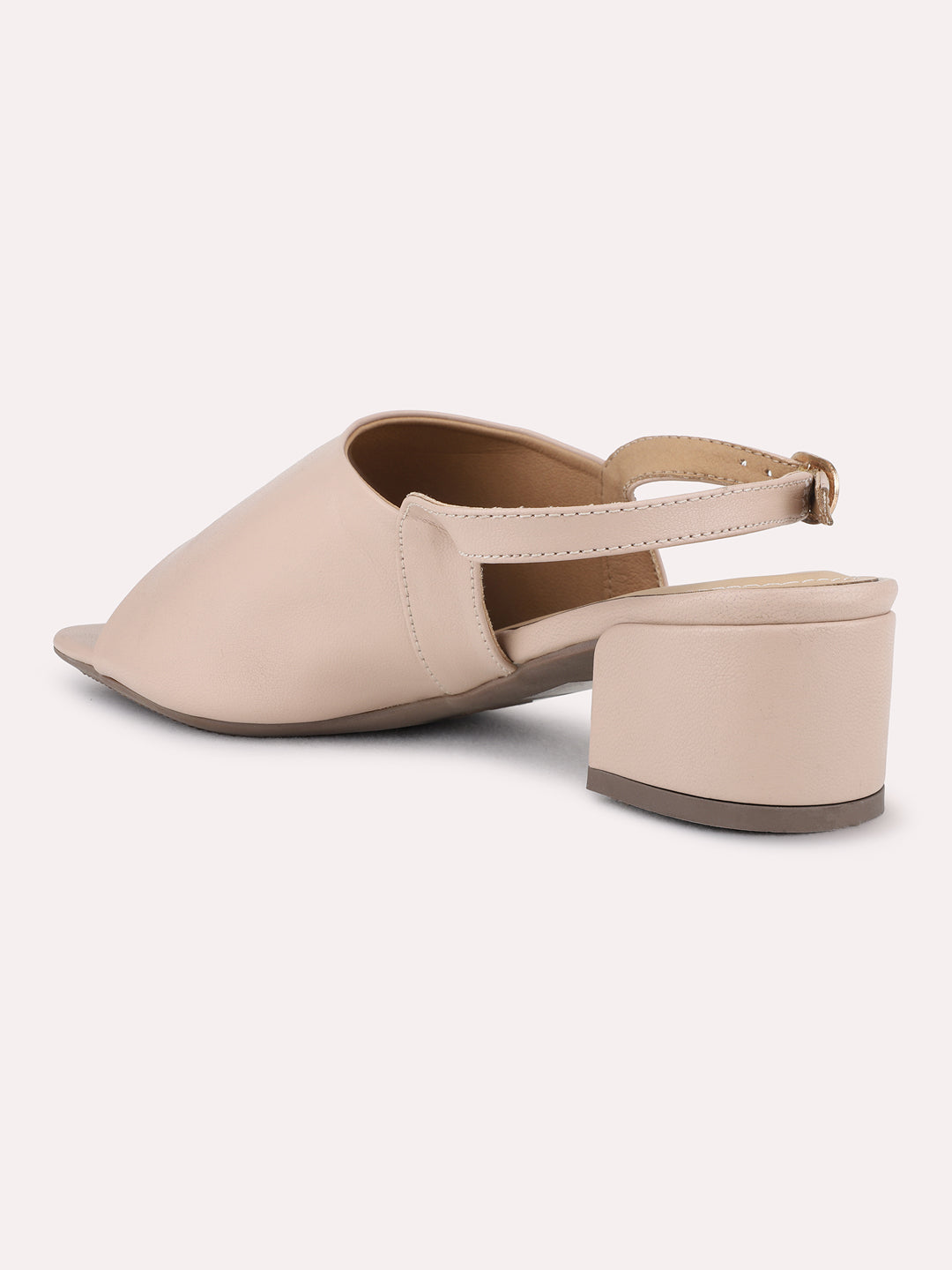 Womens Beige Party Wear Solid Square Toe Block Heel Sandals