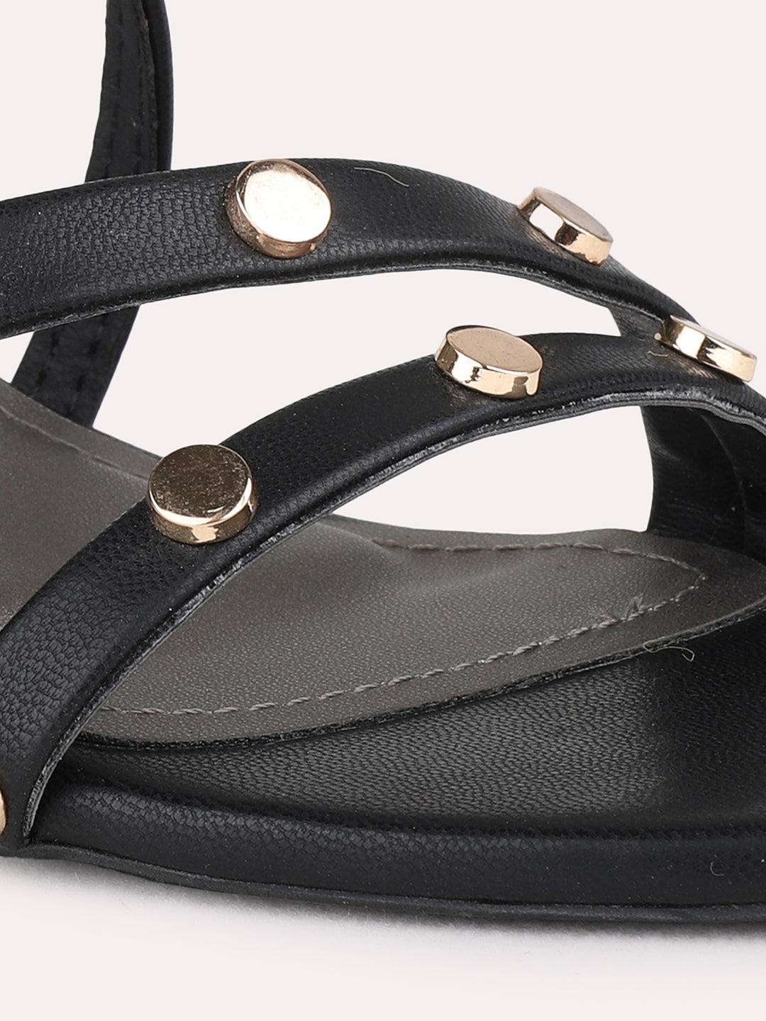 Womens Black Party Wear Embellished Round Toe Kitten Heel Sandals