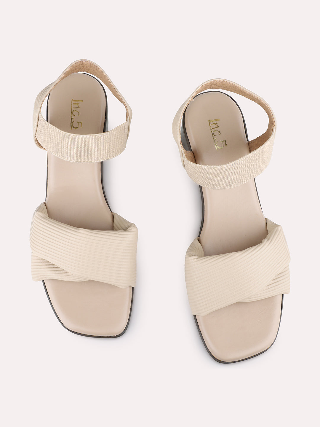 Womens Beige Party Wear Solid Pattern Block Heel Sandals