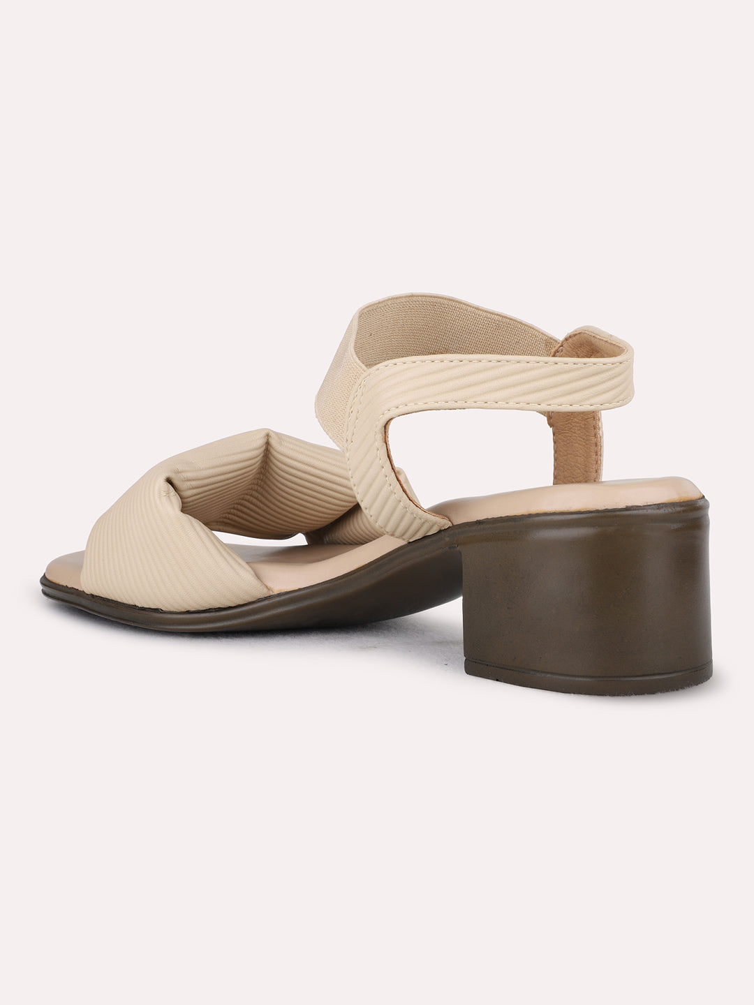 Womens Beige Party Wear Solid Pattern Block Heel Sandals