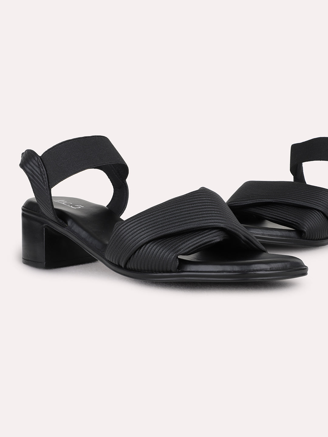 Womens Black Party Wear Solid Pattern Block Heels