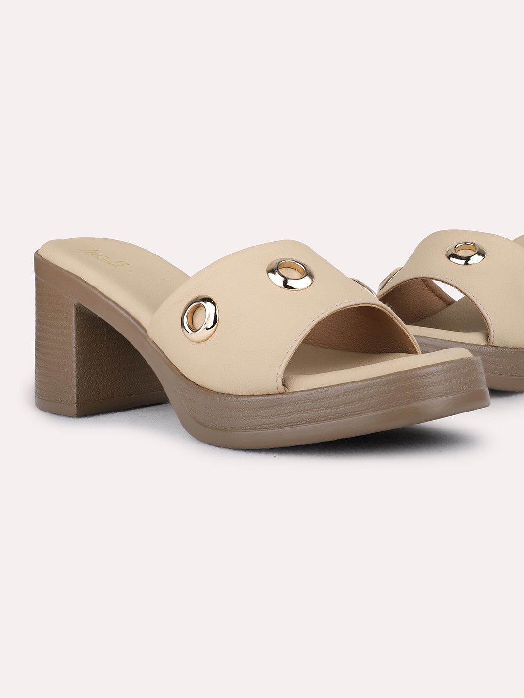 Womens Beige Party Wear Solid Pattern Platform Sandals