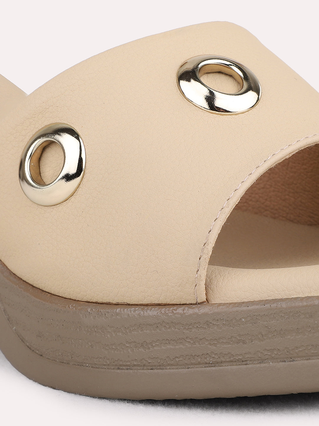 Womens Beige Party Wear Solid Pattern Platform Sandals