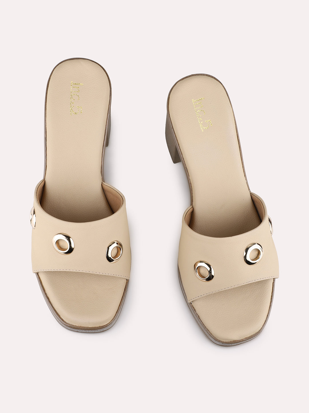 Womens Beige Party Wear Solid Pattern Platform Sandals