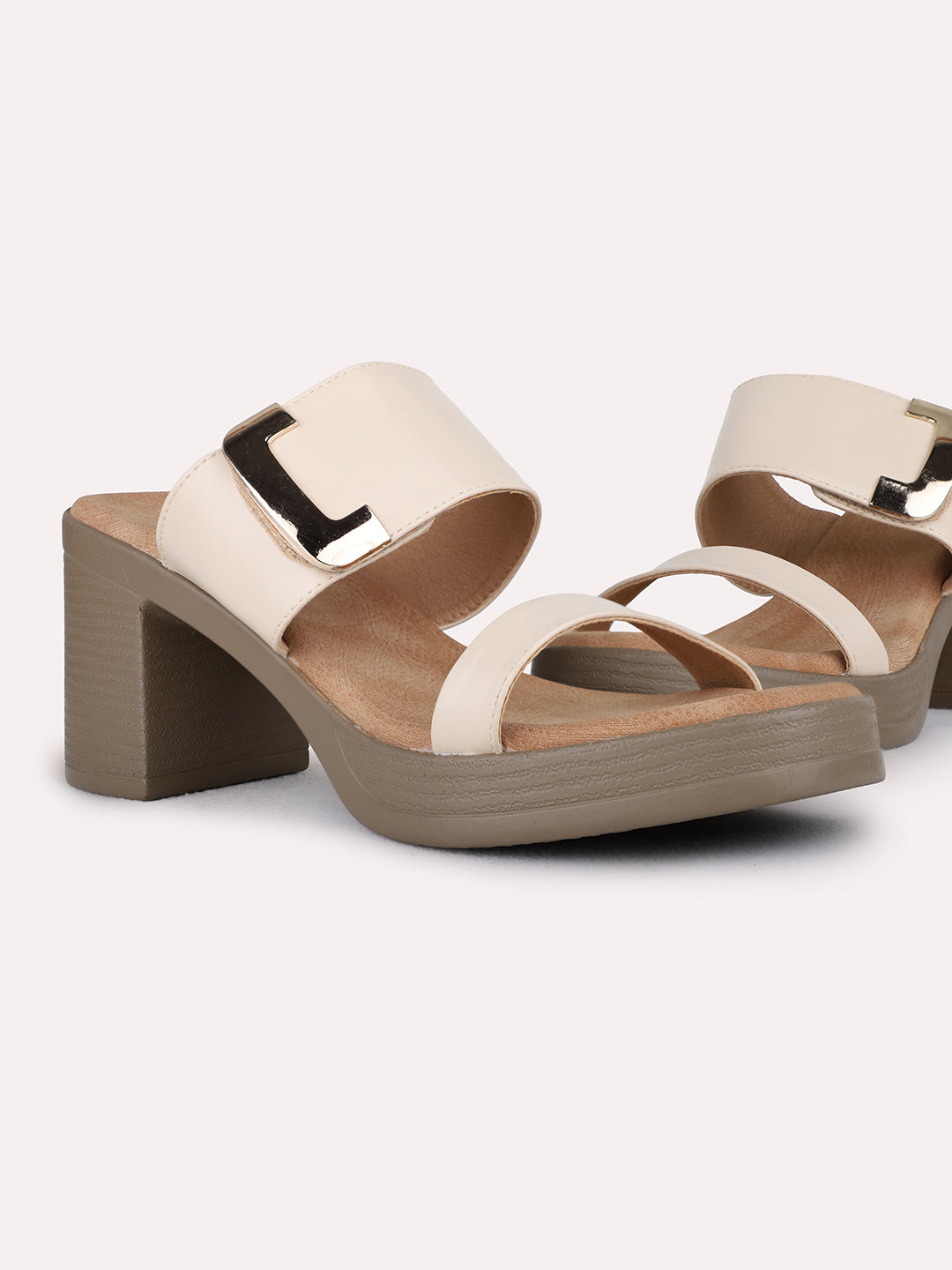 Womens Beige Party Wear Solid Pattern Platform Heel Sandals