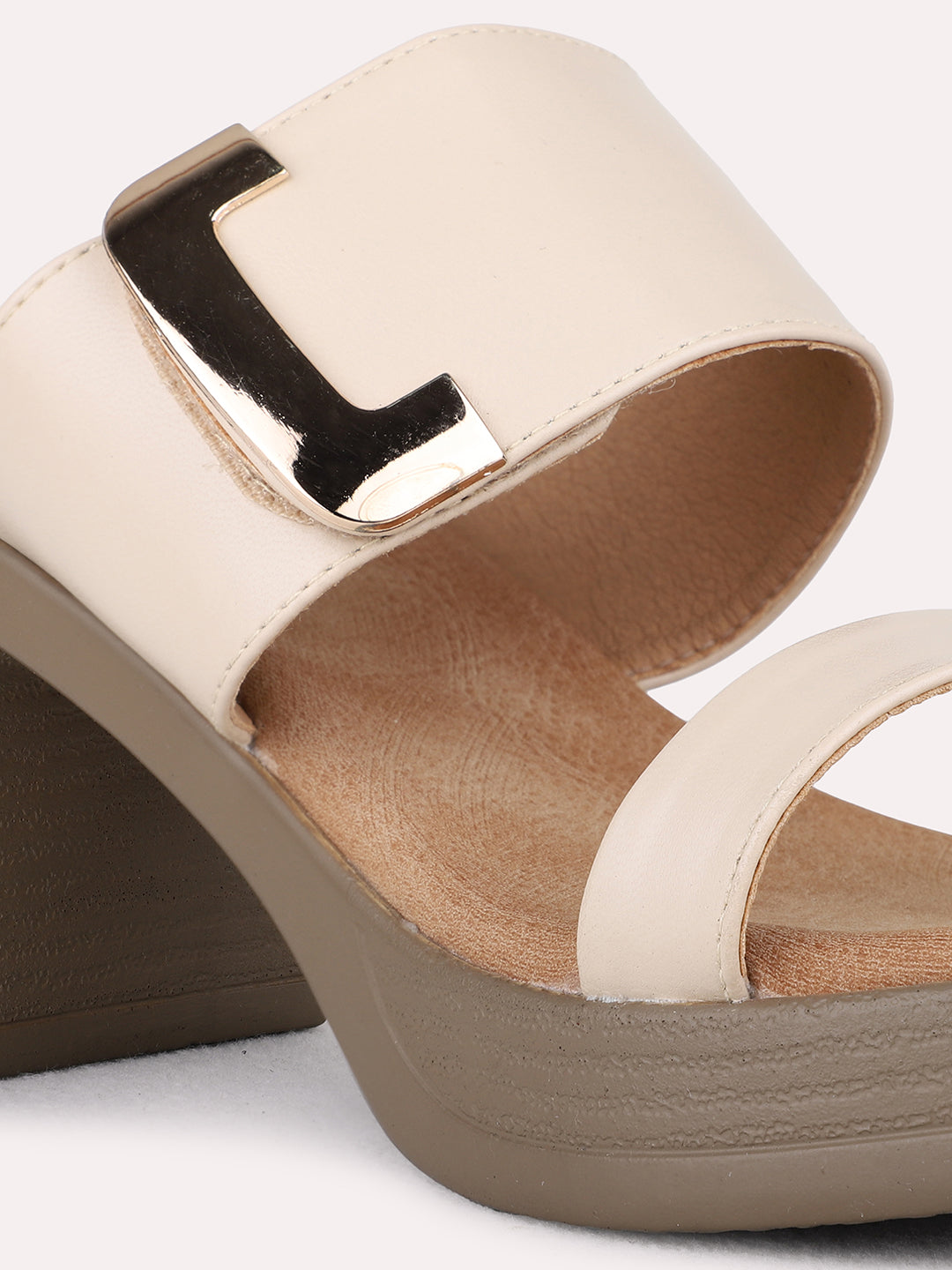 Womens Beige Party Wear Solid Pattern Platform Heel Sandals