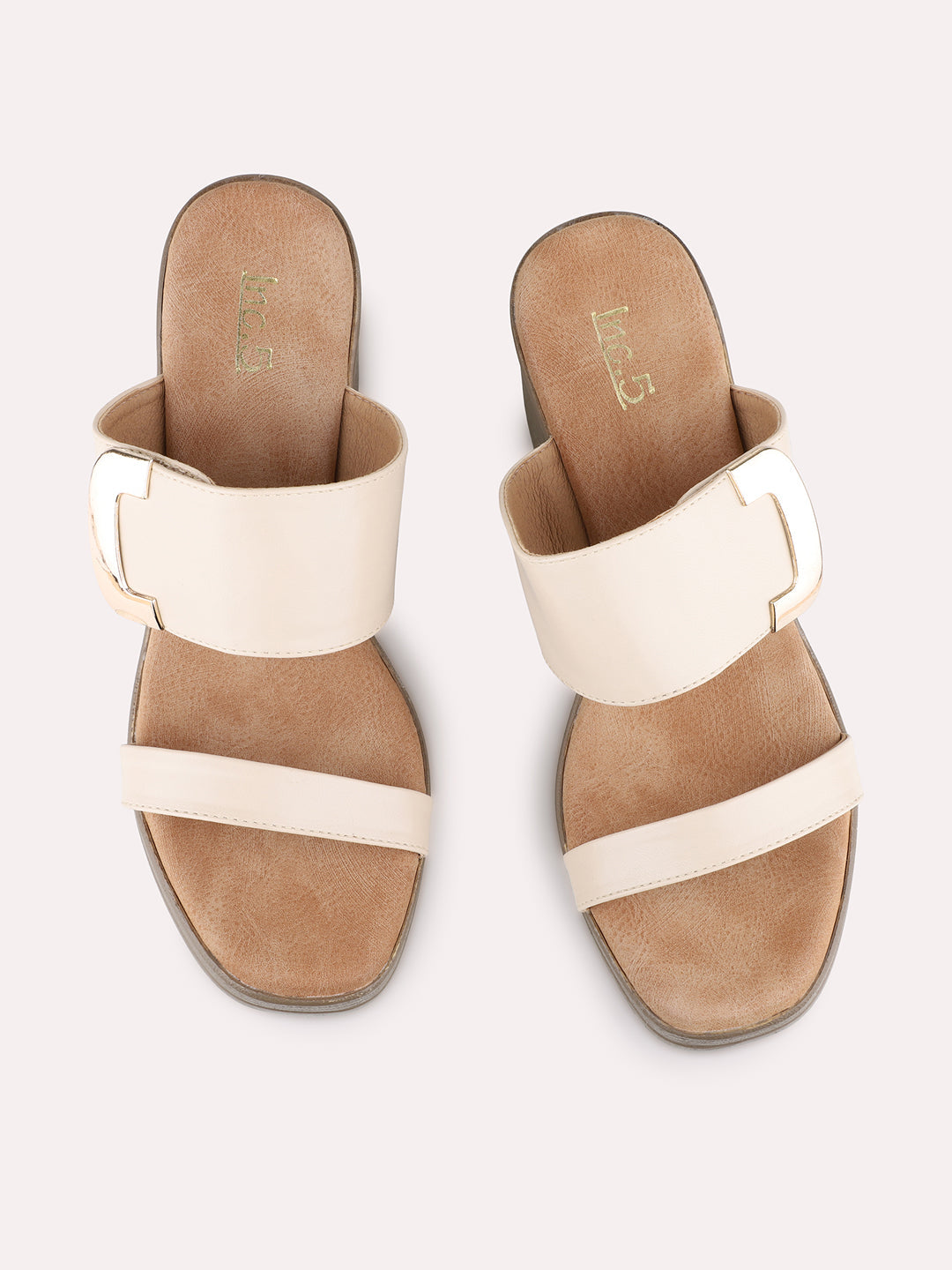 Womens Beige Party Wear Solid Pattern Platform Heel Sandals