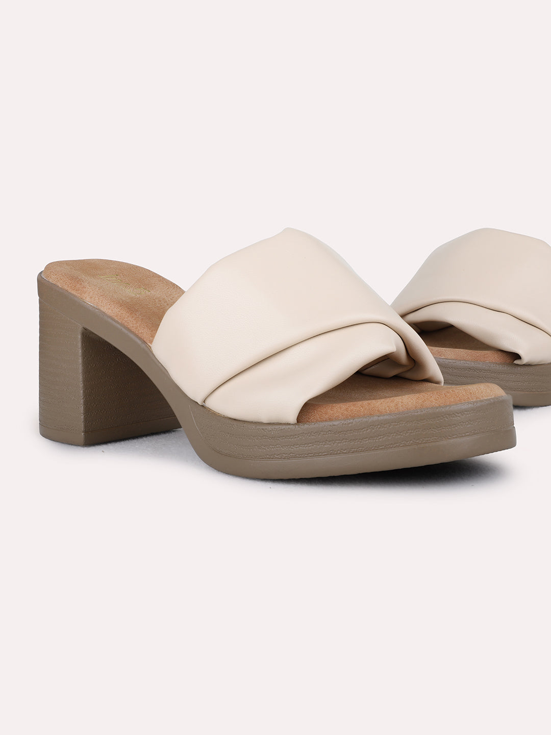 Womens Beige Party Wear Solid Platform Heel Sandals