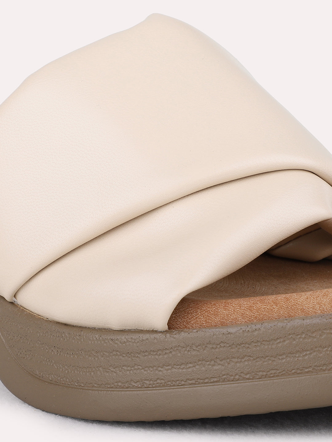 Womens Beige Party Wear Solid Platform Heel Sandals