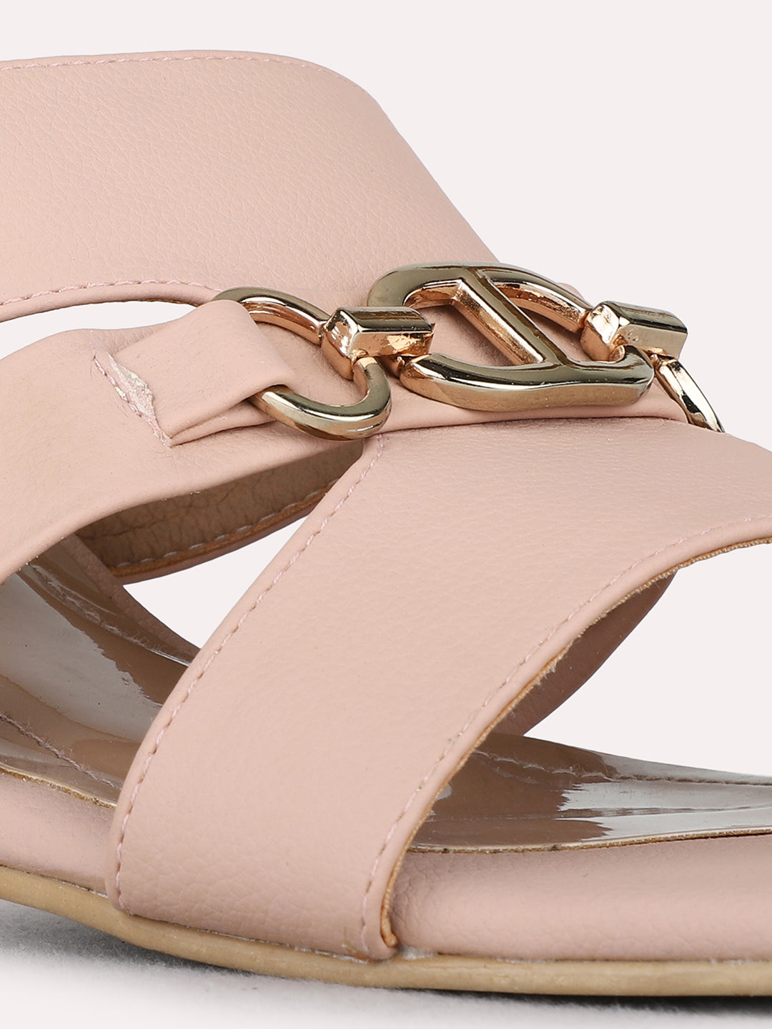 Womens Peach Party Wear Solid Square Toe Block Heel Sandals