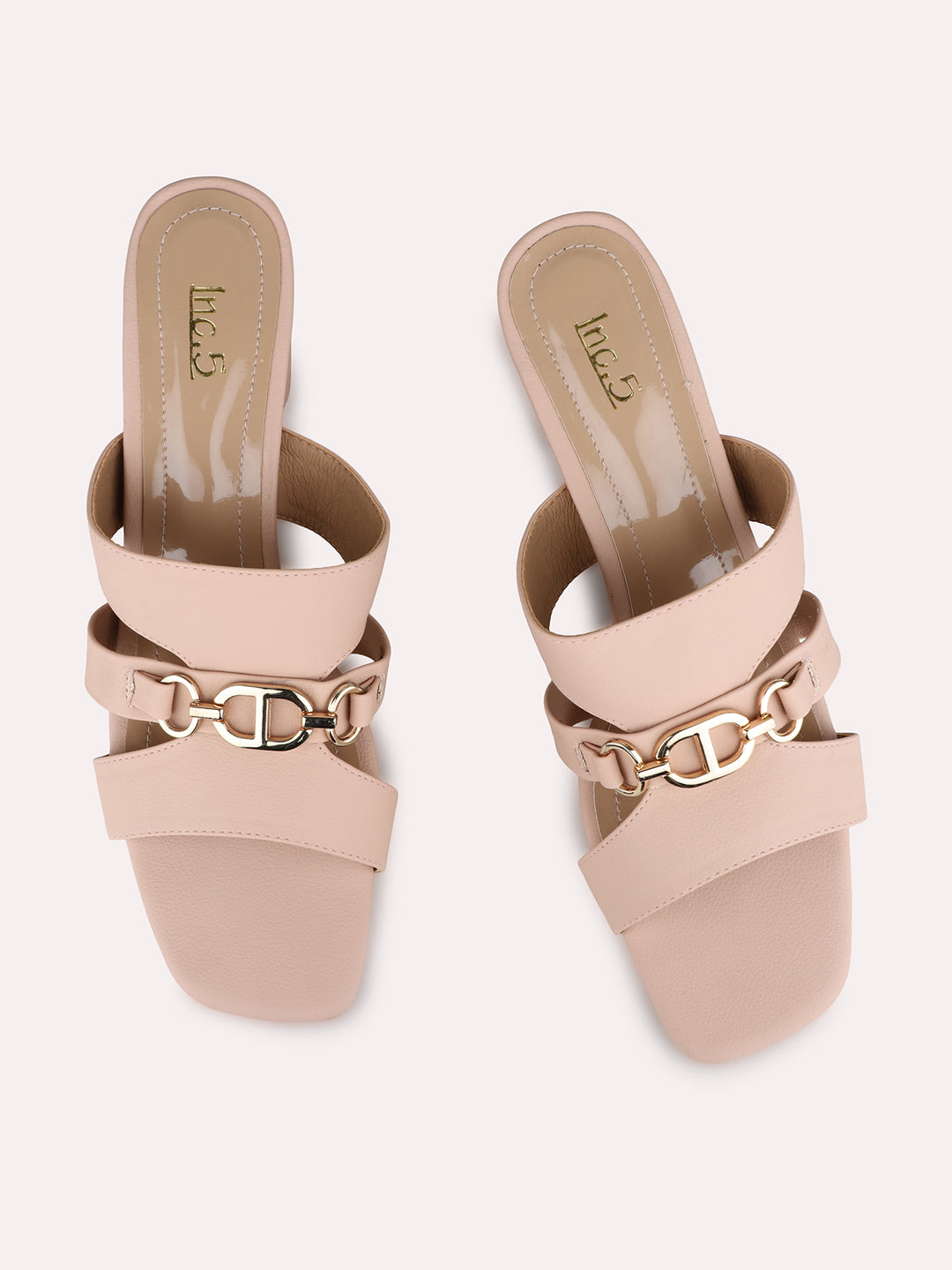 Womens Peach Party Wear Solid Square Toe Block Heel Sandals