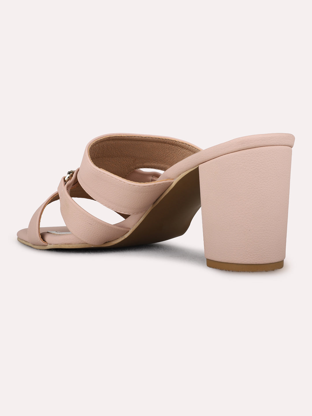 Womens Peach Party Wear Solid Square Toe Block Heel Sandals
