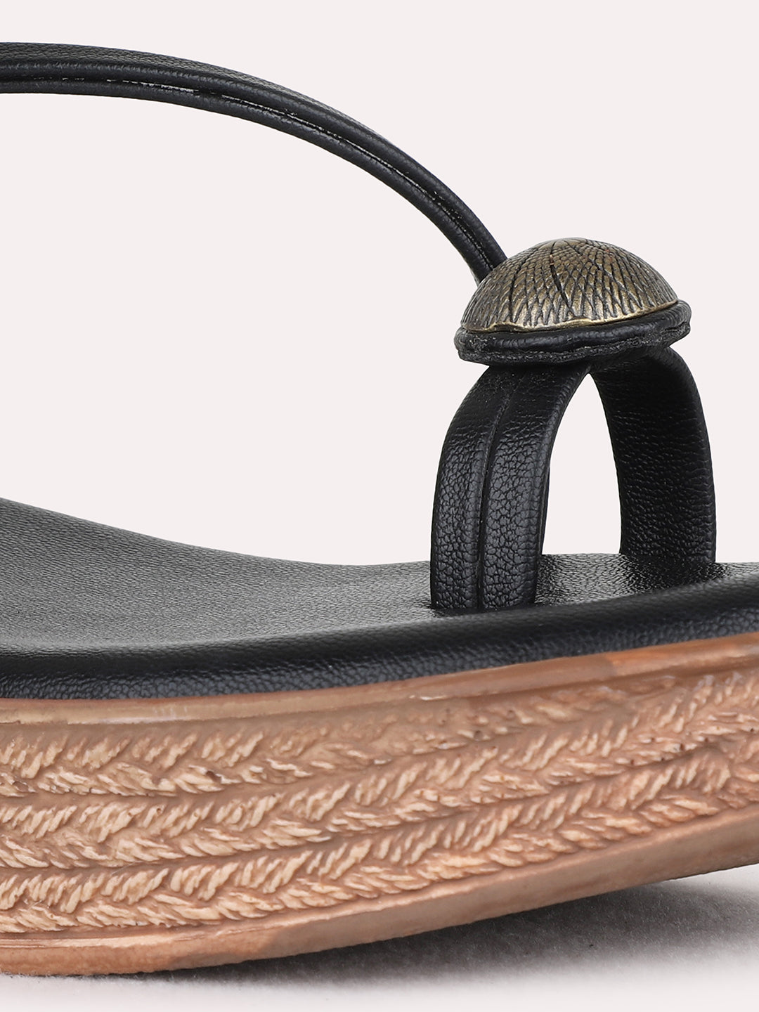 Womens Black Ethnic Striped Round Toe Wedge Heel Sandals