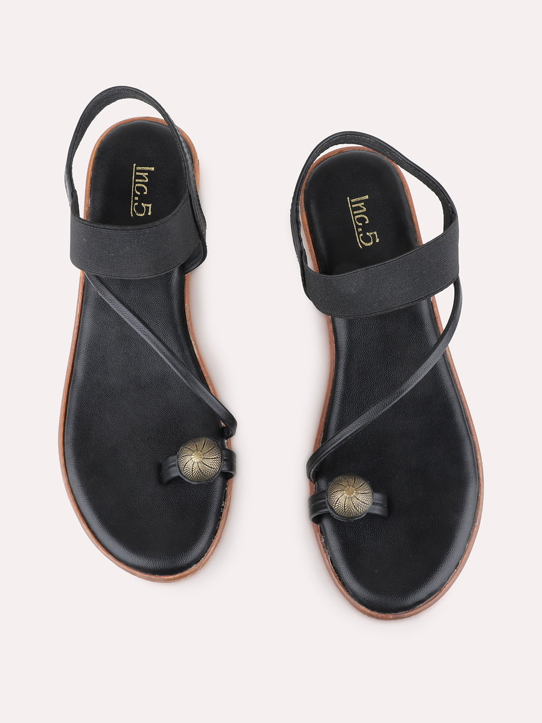 Womens Black Ethnic Striped Round Toe Wedge Heel Sandals