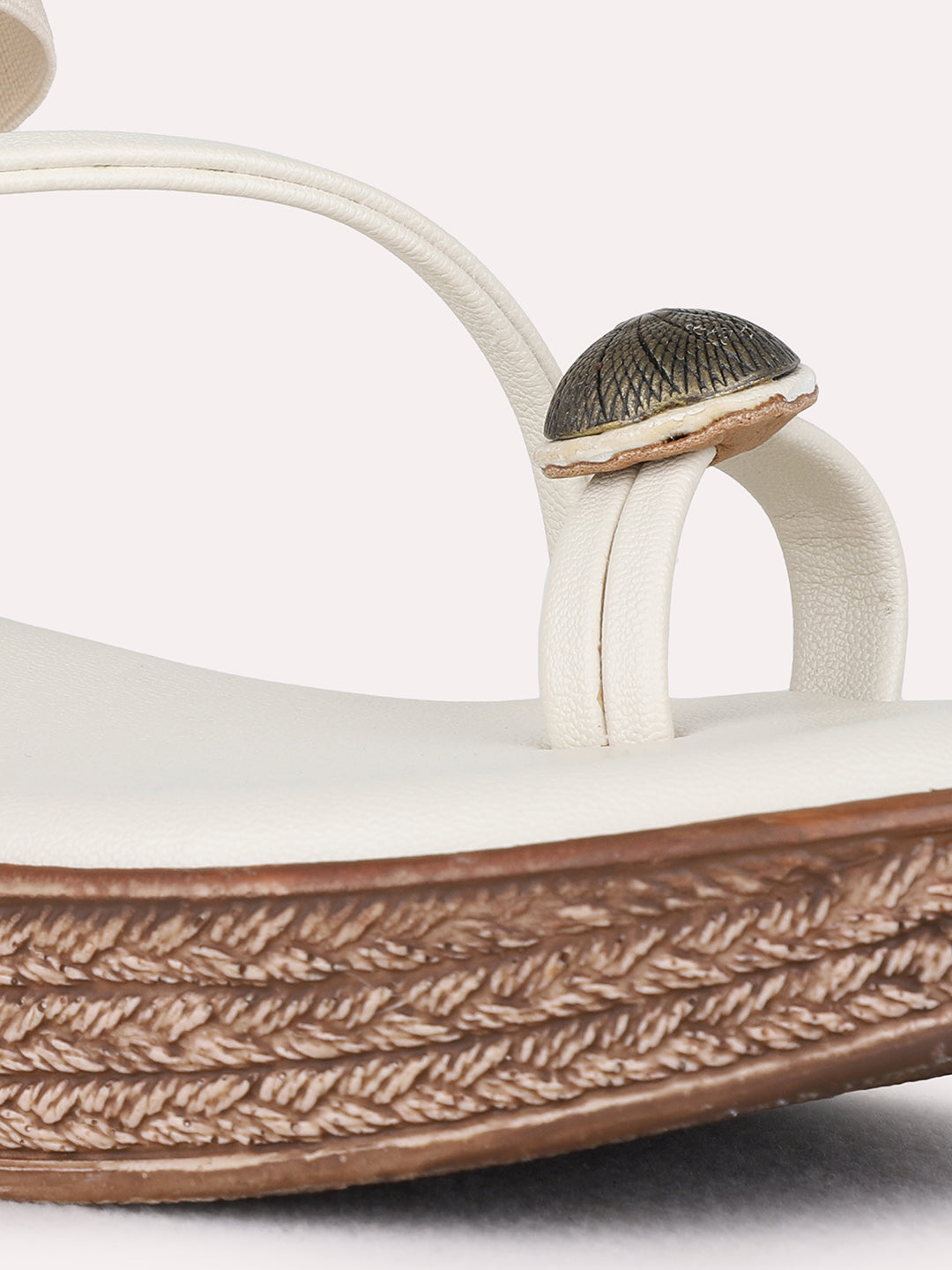 Womens Cream Ethnic Striped Round Toe Wedge Heel Sandals