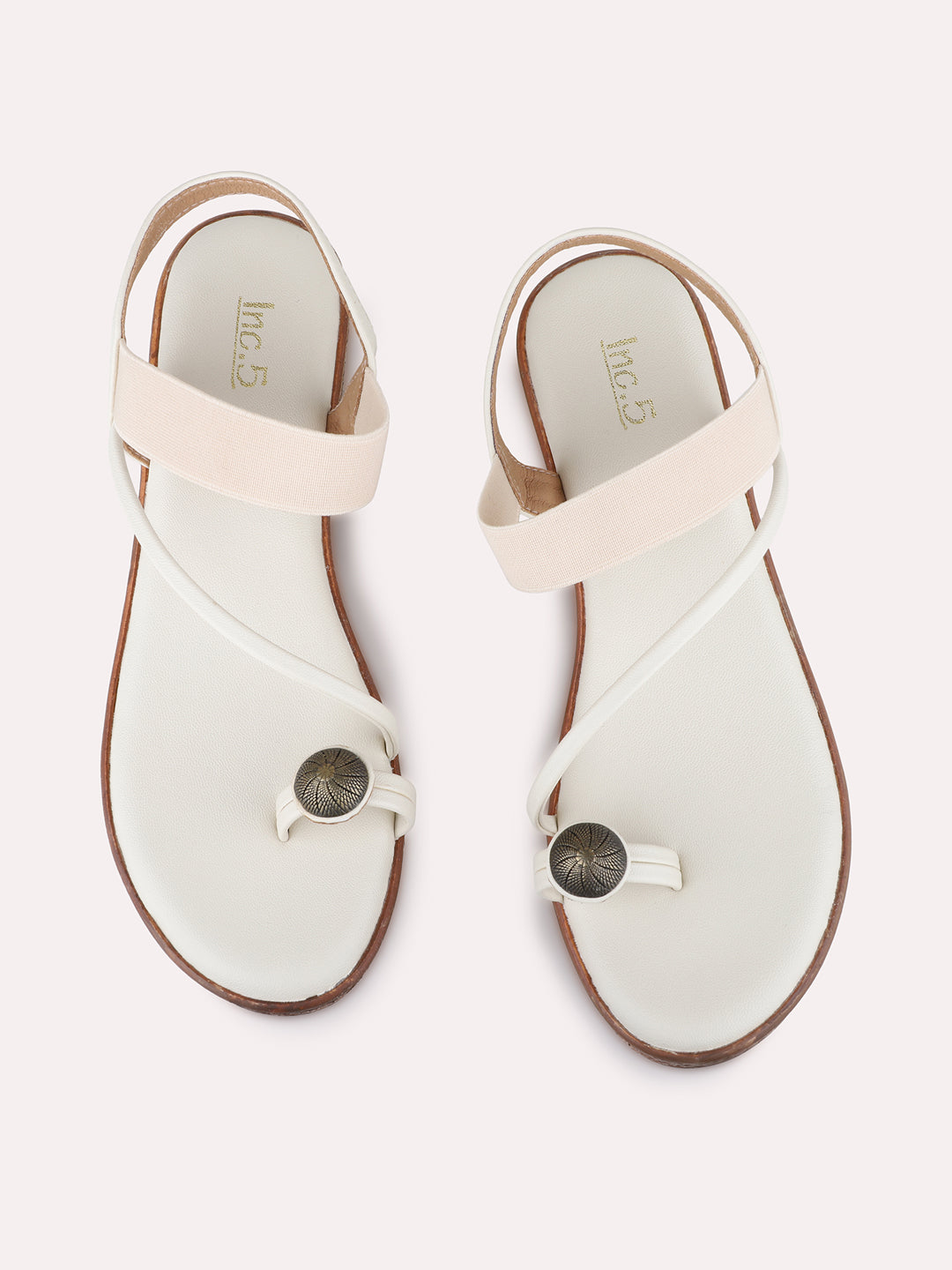 Womens Cream Party Wear Solid Round Toe Wedge Heel Sandals