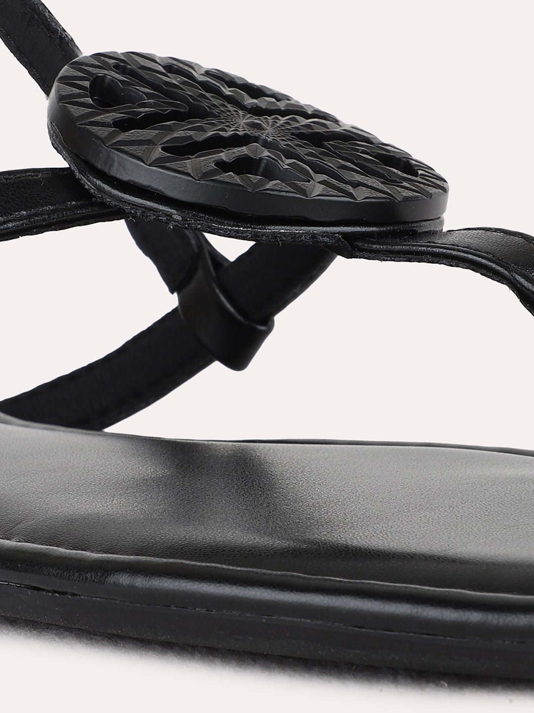 Womens Black Casual Solid T-Strap Flats
