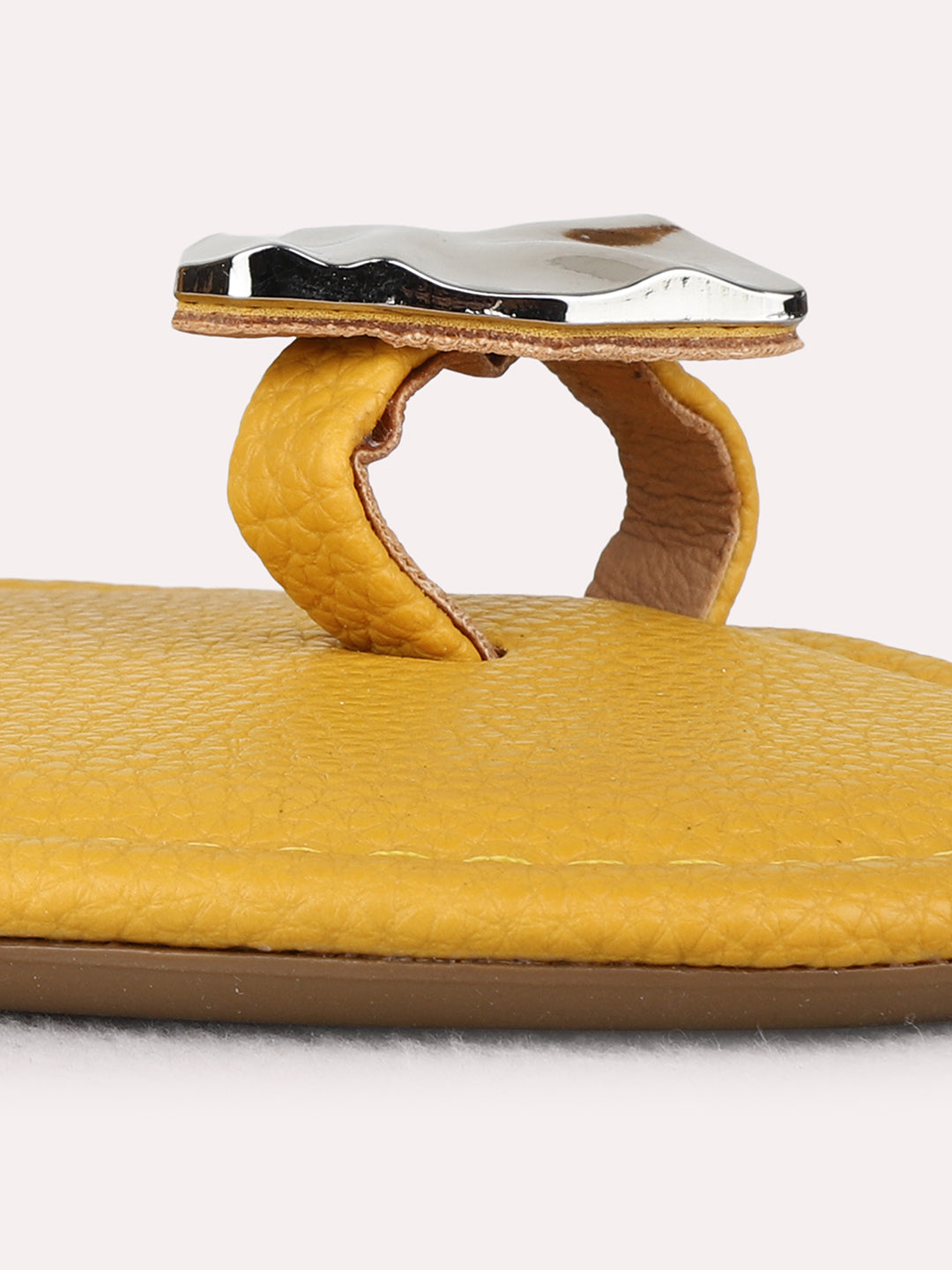 Womens Mustard Casual Solid One Toe Flat Sandals