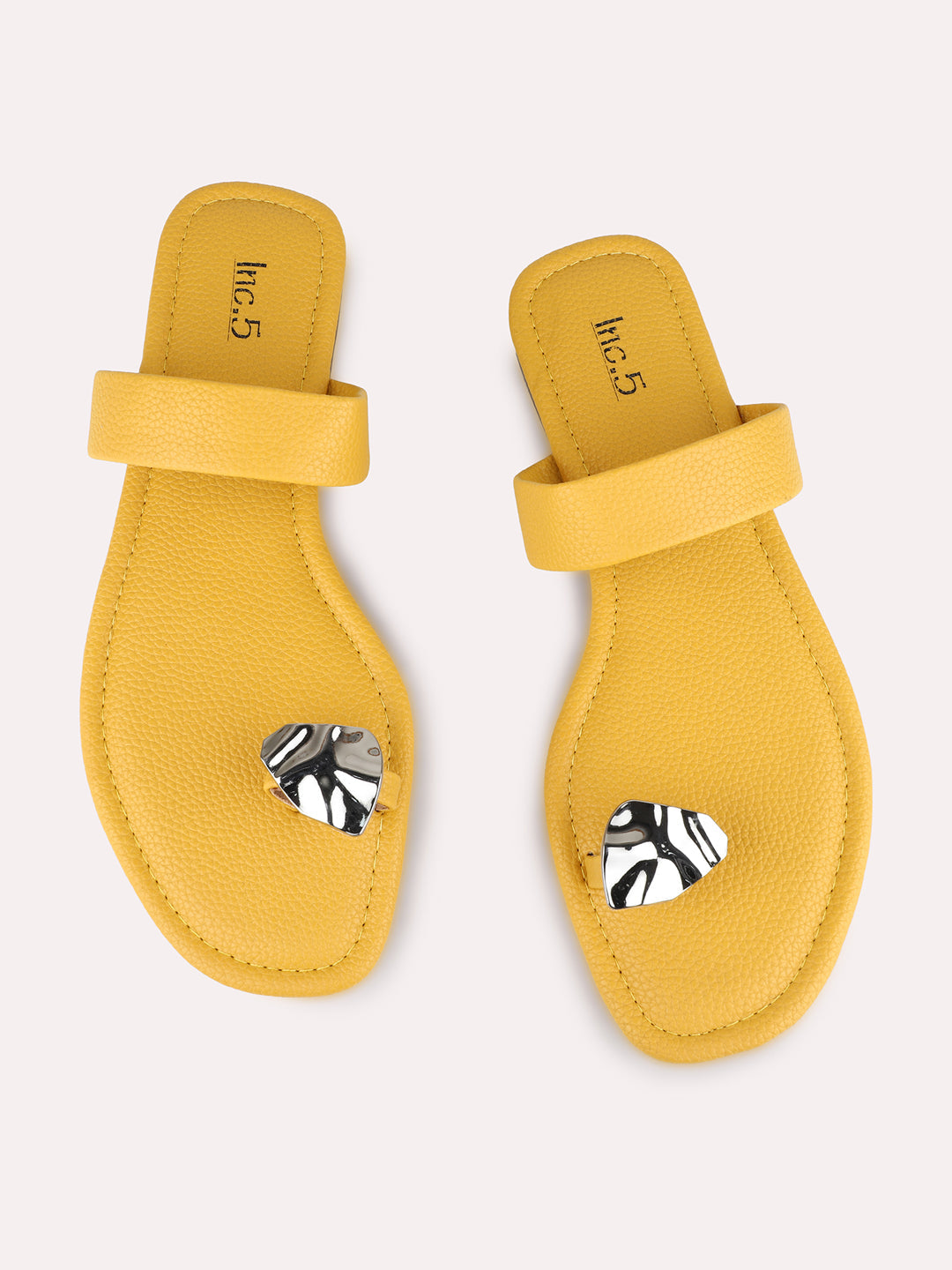 Womens Mustard Casual Solid One Toe Flat Sandals