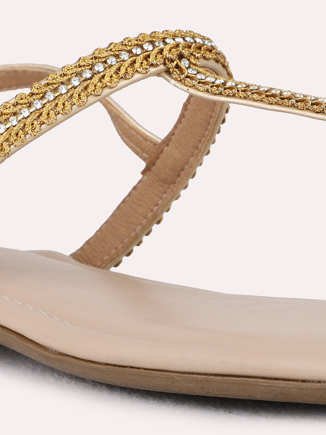 Womens Golden Casual Solid T-Strap Flat Sandals