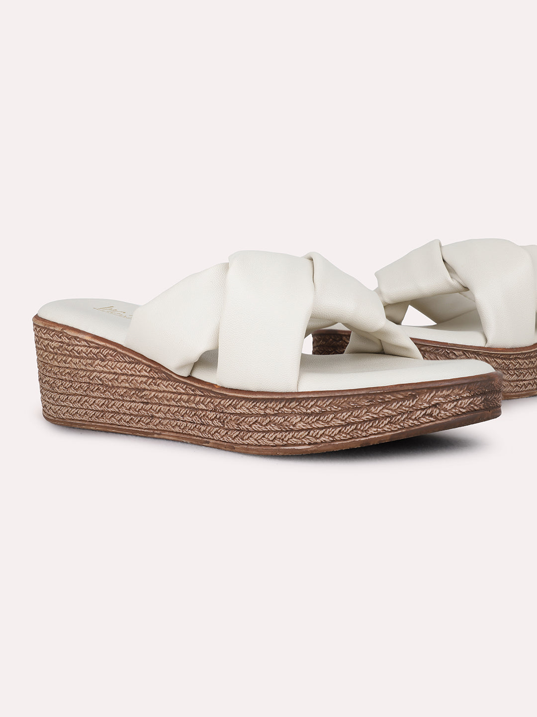 Womens Cream Casual Solid Pattern Round Toe Wedge Heels